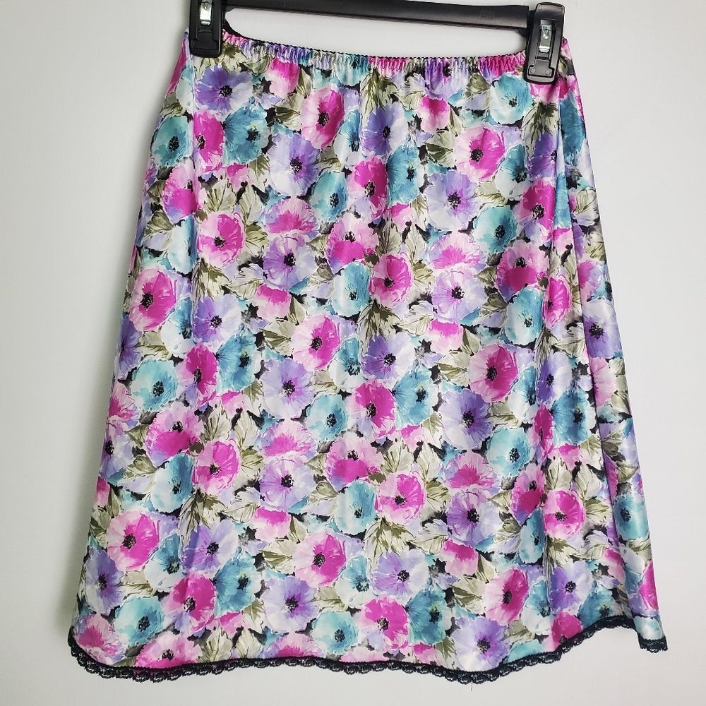 Vintage Maidenform Satin Floral Lingerie Slip Skirt Size Small
